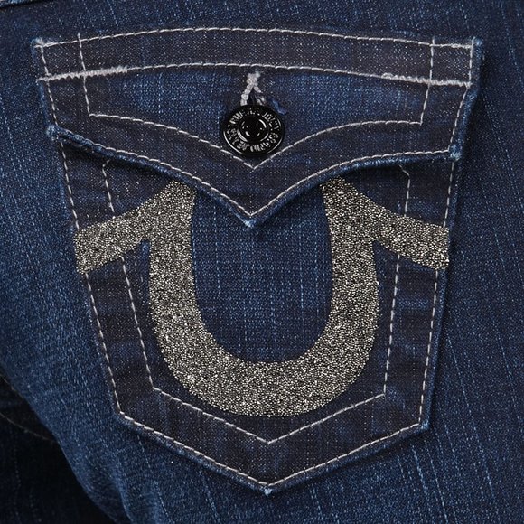 SIZE 32 TRUE RELIGION BECKY CRYSTAL PAVE SLIM BOOTCUT DARK RINSE JEANS womens - Picture 5 of 11